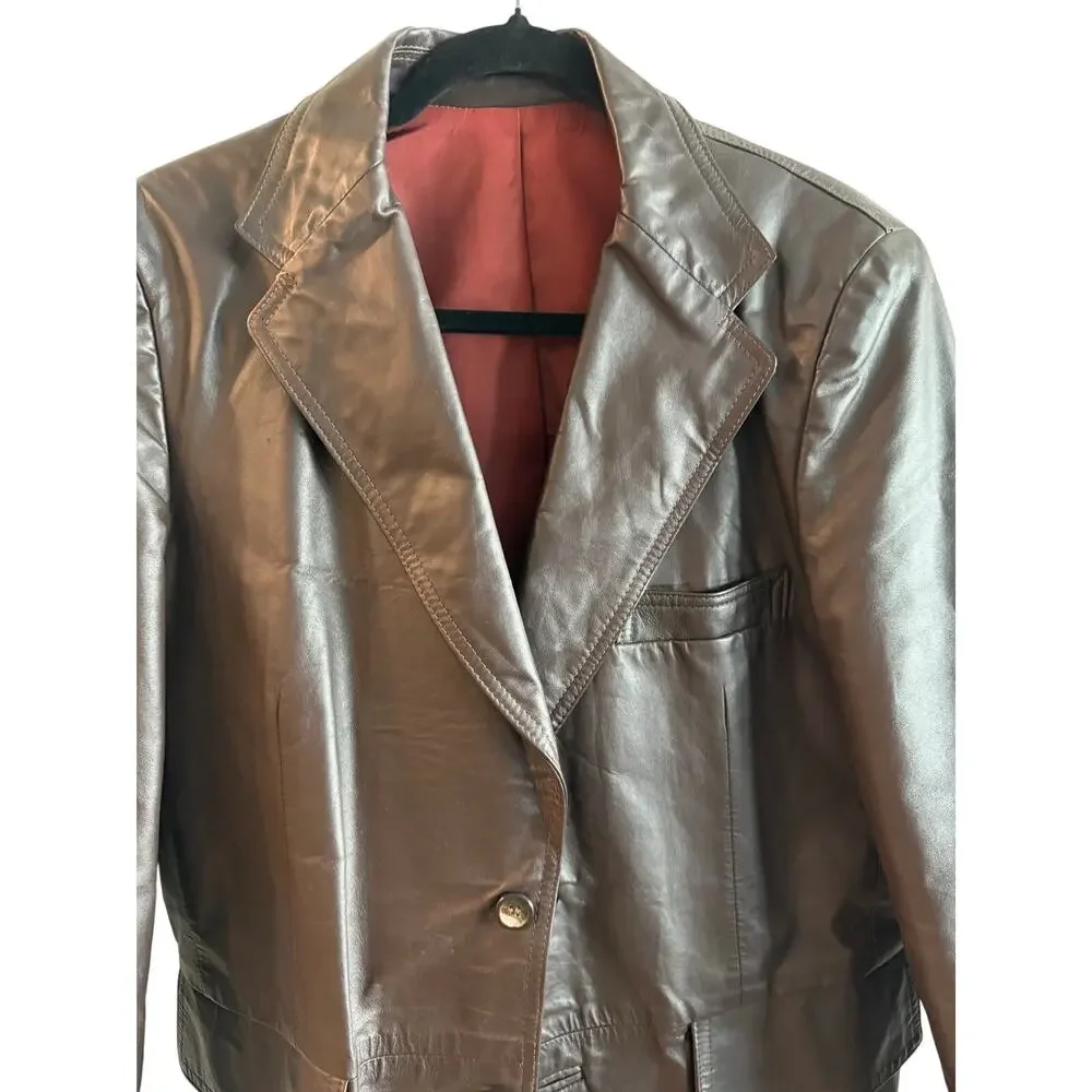 Vintage 1970s Leather Mates Dark Brown Leather Blazer Sport Coat